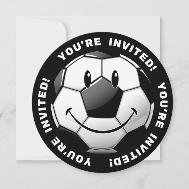 Lächelnder, glänzender Fußballball lädt ein Einladung (Vorderseite)
