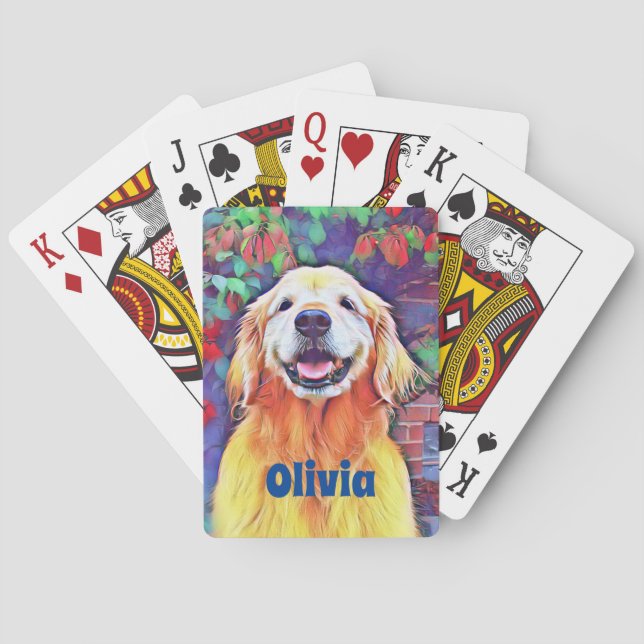Lächelnder golden retriever-Hund in den Spielkarten (Rückseite)