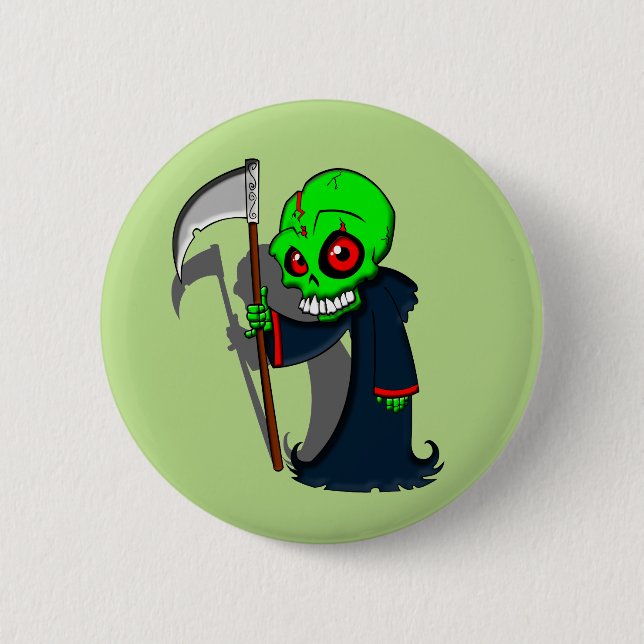 Lächelnder grimmiger Sensenmann Illustration Creep Button (Vorderseite)