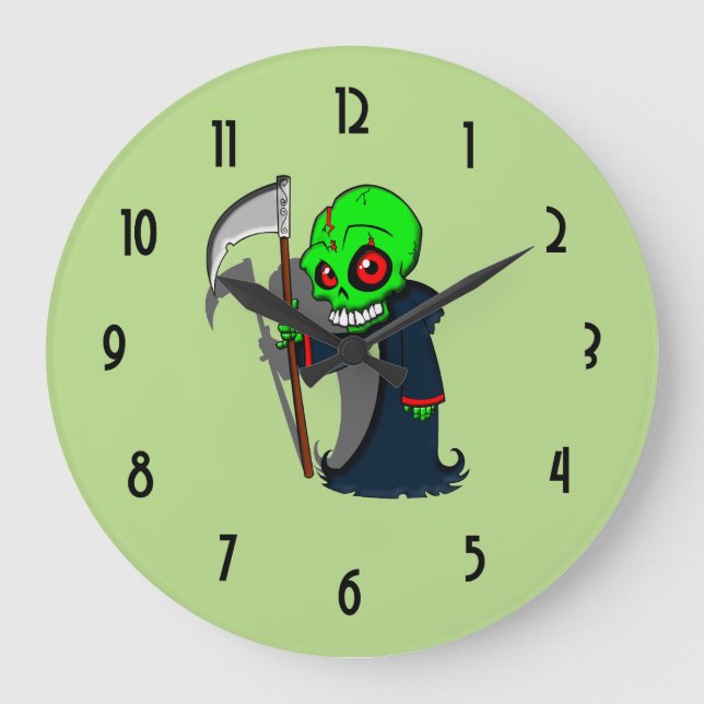 Lächelnder grimmiger Sensenmann Illustration Creep Große Wanduhr (Vorderseite)