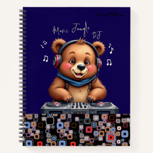 Lächelnder Grizzlybär-DJ, Happy Music Jungle Notizbuch
