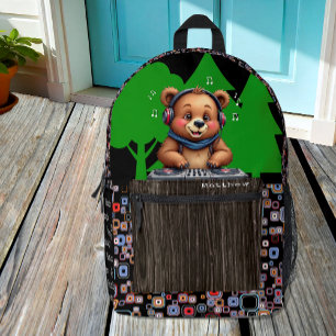 Lächelnder Grizzlybär-DJ, Musik-Jungle-Tanzfusion Bedruckter Rucksack