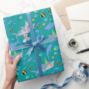 Lächelnder Hai unter dem Meeresjunge Geburtstagspa Geschenkpapier