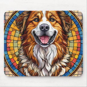 Lächelnder Hund mit Mosaik-Hintergrund Mousepad