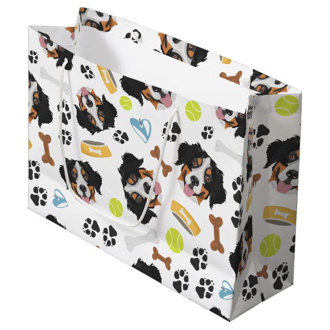Lächelnder HundBernese Gebirgshund Große Geschenktüte (Vorderseite Schrägansicht)