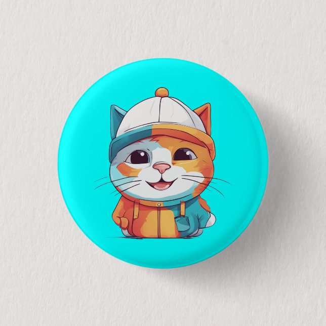 Lächelnder Katzenhut Clipart Button (Vorderseite)