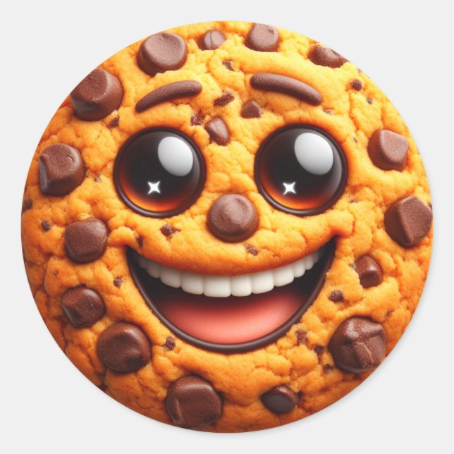 Lächelnder Keks. Runder Aufkleber (Vorderseite)