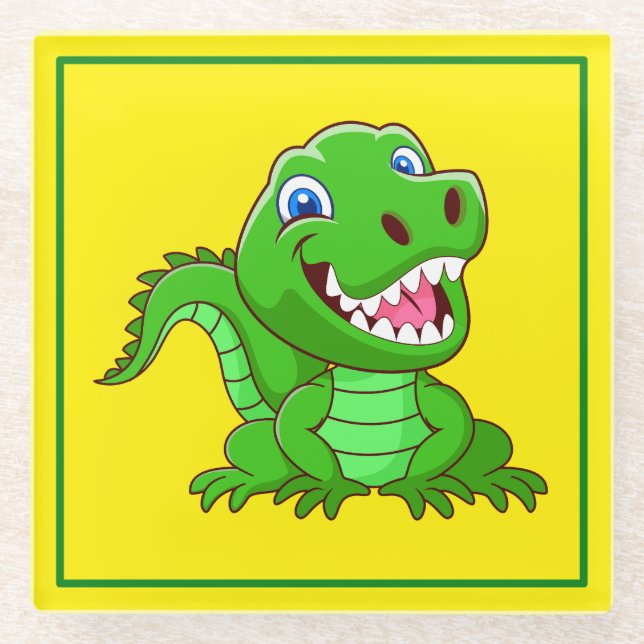 Lächelnder Krokodile-Cartoon-64836 Glasuntersetzer (Vorderseite)