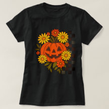 Lächelnder Kürbis Retro-Blumen-Halloween-Design fü