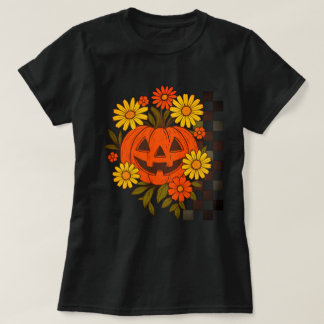 Lächelnder Kürbis Retro-Blumen-Halloween-Design fü T-Shirt