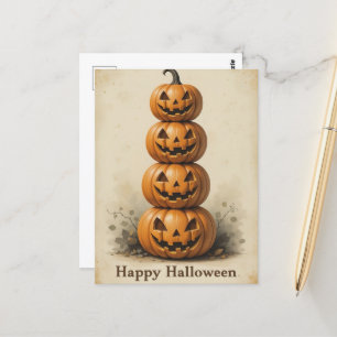 Lächelnder Kürbisstein Lighthearted Halloween Spaß Postkarte