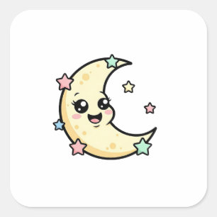 Lächelnder Mond – Süße Kawaii-Illustration Quadratischer Aufkleber