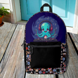 Lächelnder Octopus DJ, glücklicher Musikjung Bedruckter Rucksack