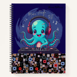 Lächelnder Octopus DJ, glücklicher Musikjung Notizbuch