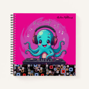 Lächelnder Octopus DJ, glücklicher Musikjung Notizbuch