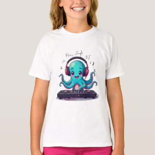 Lächelnder Oktopus-DJ, Happy Music Jungle T-Shirt