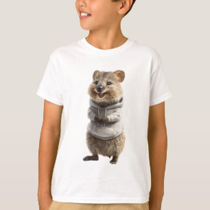 Lächelnder Quokka in einem grauen Hoodie Kinder T-Shirt