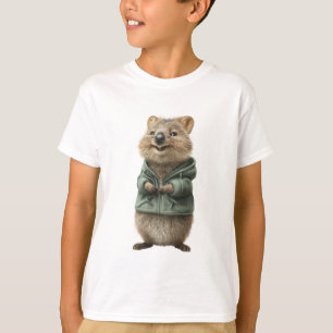 Lächelnder Quokka in grüner Kapuzenjacke für Kinde T-Shirt