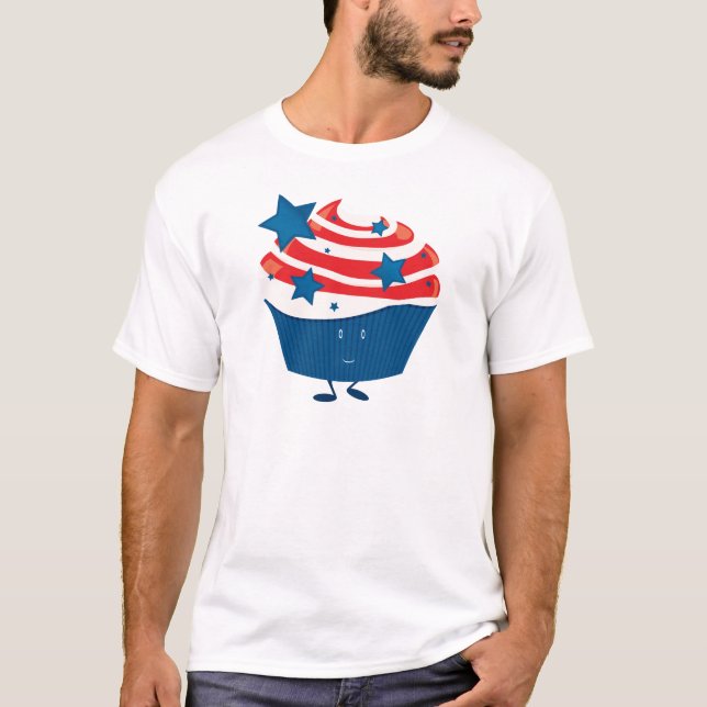 Lächelnder roter weißer und blauer kleiner Kuchen T-Shirt (Vorderseite)