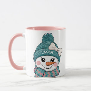 Lächelnder Schneemann-Gesicht-Name Weihnachts-Schl Tasse