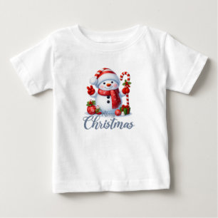 Lächelnder Schneemann mit Lebkuchenstange Weihnach Baby T-shirt