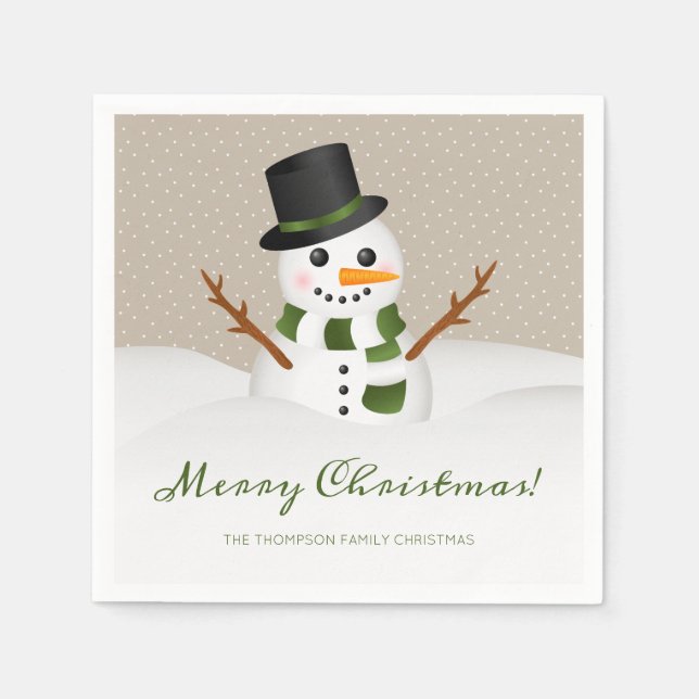 Lächelnder Schneemann und personalisierbarer Name  Serviette (Vorderseite)