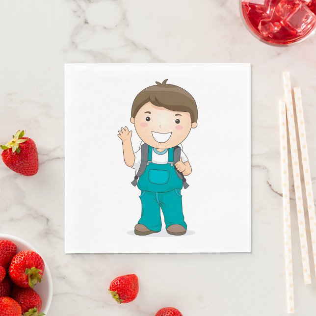 Lächelnder Schuljunge mit Rucksack Serviette (Von Creator hochgeladen)