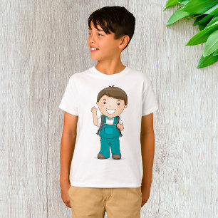 Lächelnder Schuljunge mit Rucksack T-Shirt