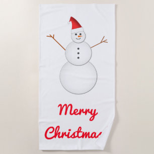 Lächelnder Snowman, rote Weihnachtsmannmütze, Strandtuch