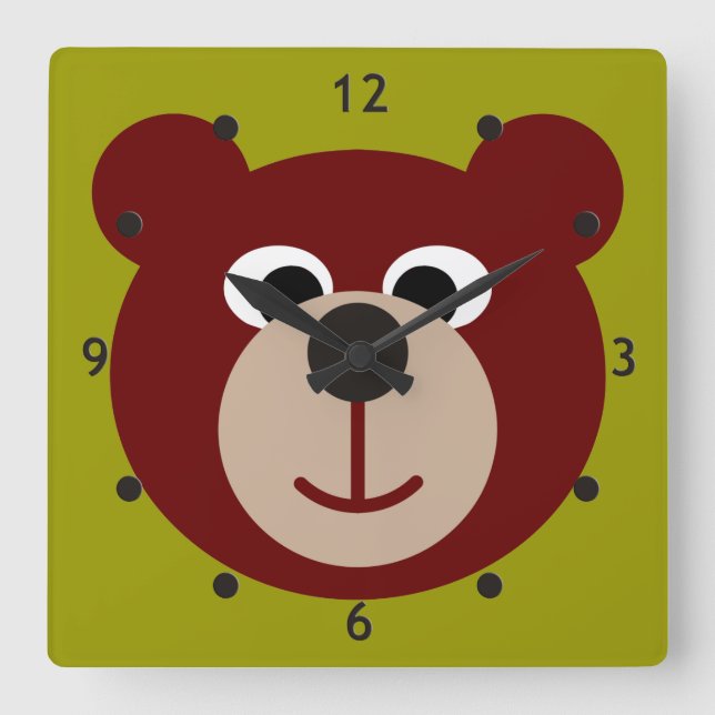 Lächelnder Teddybär Quadratische Wanduhr (Vorderseite)