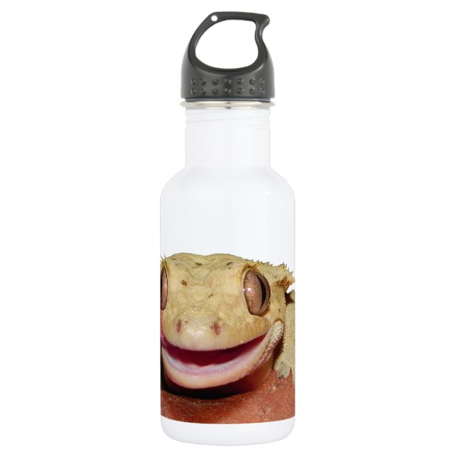 Lächelnder und leckender Gecko mit Haube Edelstahlflasche (Vorderseite)