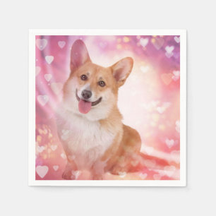 Lächelnder WaliserCorgi mit Herzen Serviette