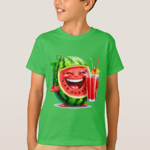 Lächelnder Wassermelonen-Charakter genießt T-Shirt
