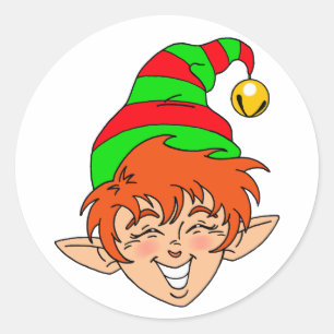 Lächelnder Weihnachtself Runder Aufkleber