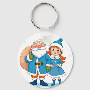 Lächelnder Weihnachtsmann und Schneemädchen Schlüsselanhänger