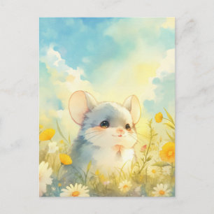 Lächelndes Baby-Chinchilla auf einer Wiese mit gel Postkarte