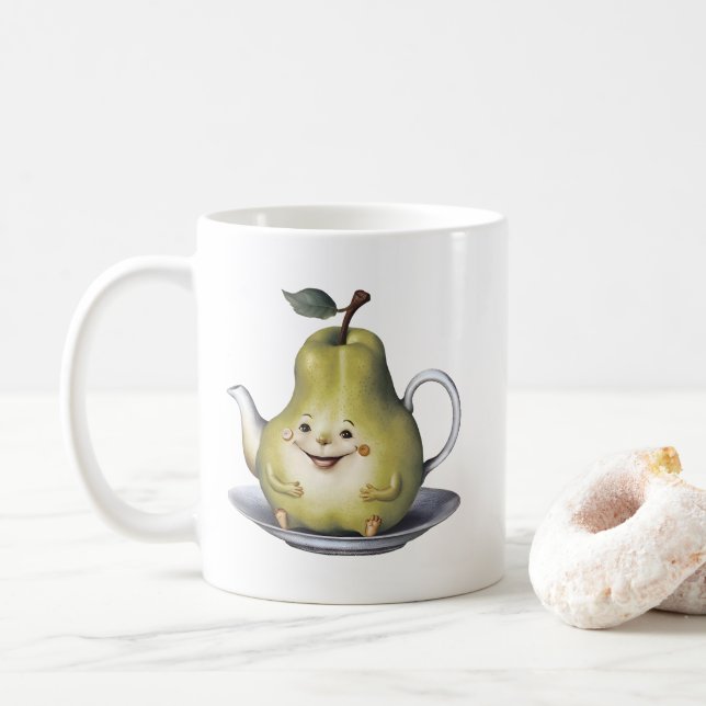 Lächelndes Birnentepot Kaffeetasse (Mit Donut)