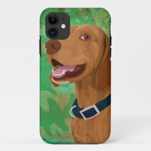 Lächelndes Brown Vizsla auf grünem Hintergrund title_seo2