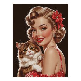 Lächelndes Button-Up mit Cat Portrait Poster