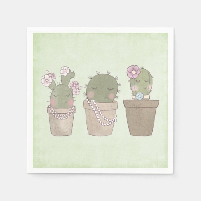 Lächelndes Cactus Trio Watercolor-Design Serviette (Vorderseite)