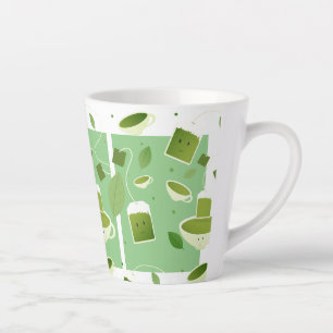 Lächelndes Cartoon Green Tea Teacup Bag Leaf Must Milchtasse