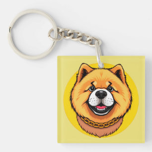 Lächelndes Chow Chow Chow Hunde Gesicht und golden Schlüsselanhänger