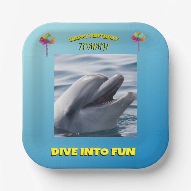 Lächelndes Delfin-Geburtstagsdesign Pappteller (Vorderseite)