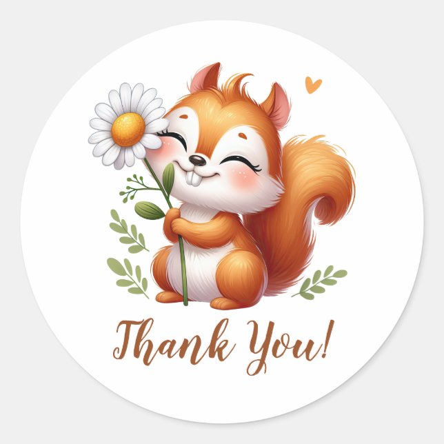 Lächelndes Eichhörnchen mit Sonnenblume Danke Runder Aufkleber (Vorderseite)