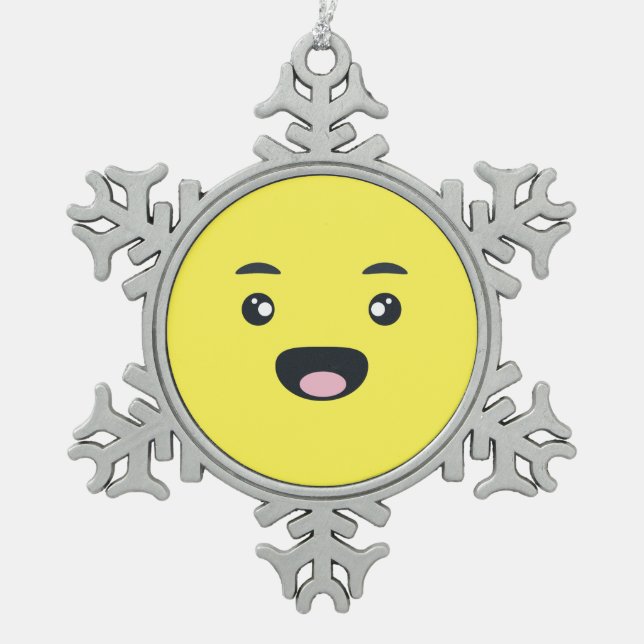 Lächelndes Emoji Schneeflocken Zinn-Ornament (Vorderseite)