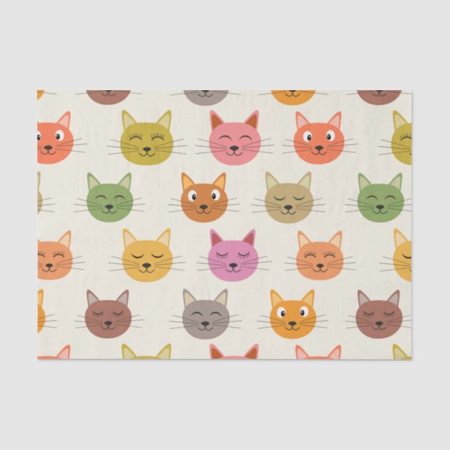 Lächelndes Farbiges Happy Cats Muster Seidenpapier (Vorderseite)