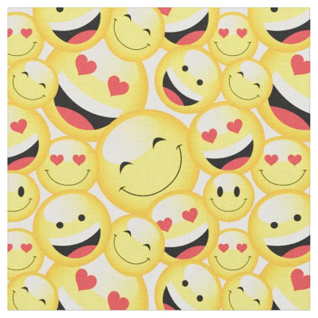 Lächelndes Gelbes Emoji-Gesichtspattern Stoff (Nahaufnahme)