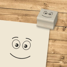 Lächelndes Gesicht mit Briefmarke aus offenem Auge