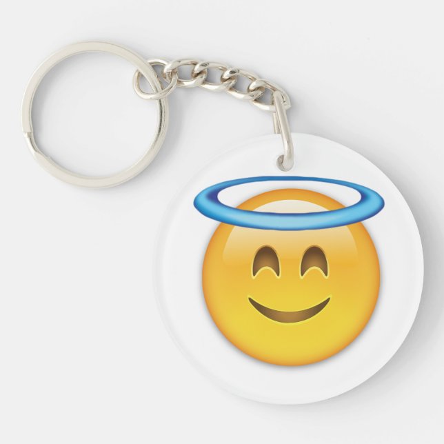 Lächelndes Gesicht mit Halo Emoji Schlüsselanhänger (Vorderseite)