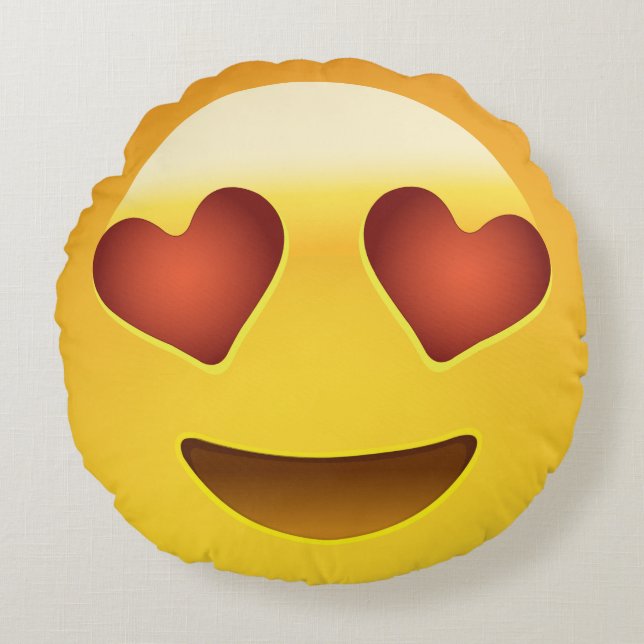 Lächelndes Gesicht mit herzförmigen Augen Emoji Rundes Kissen (Vorderseite)